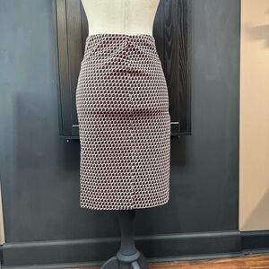 Margaret M Geometric Coral, White and Black Pencil Skirt, Stretch Pull On Size S